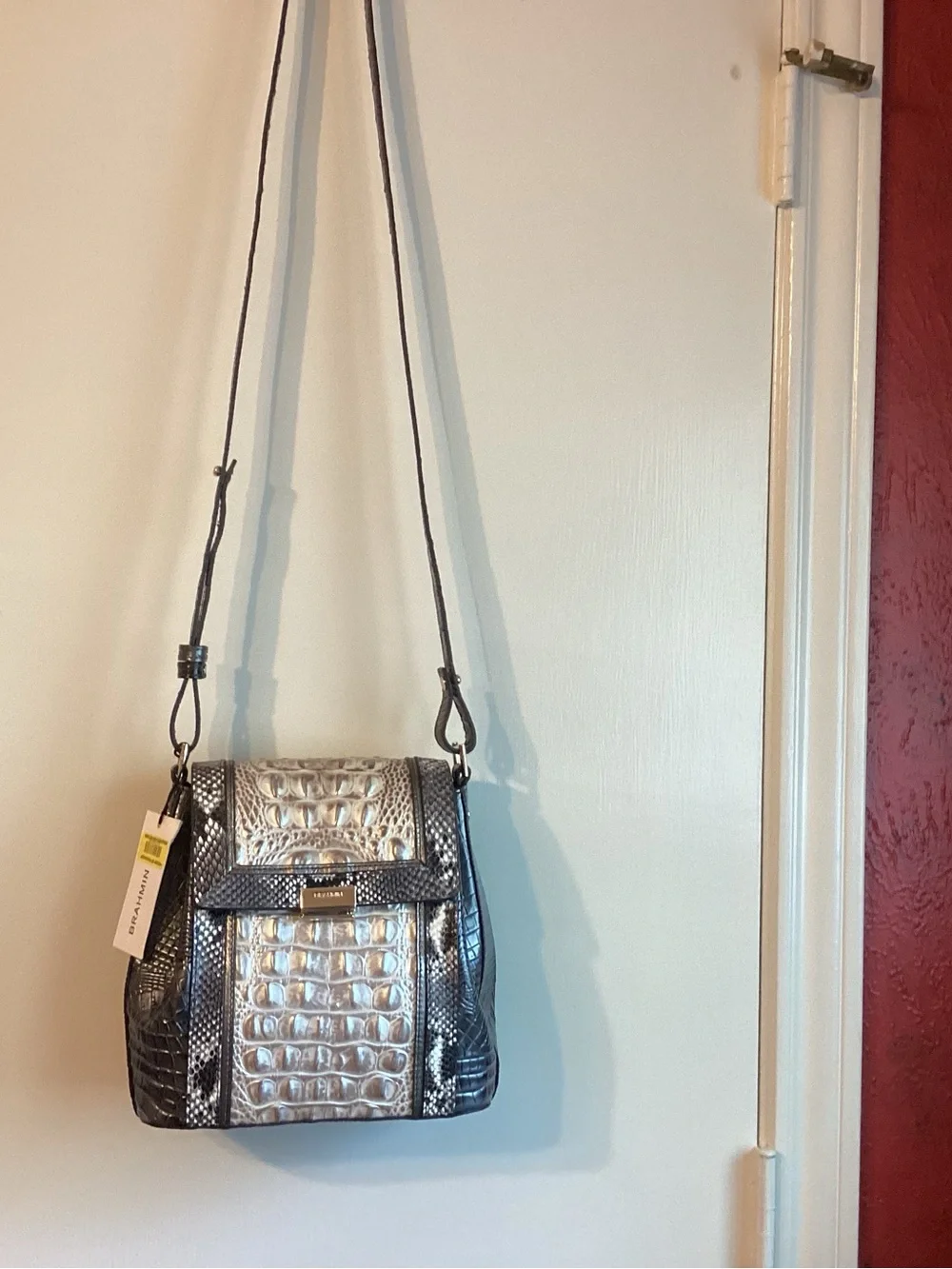 Brahmin Margo Charcoal Nottingham Leather Crossbody Handbag